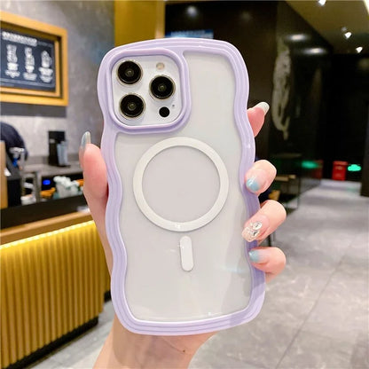 For iPhone 16 Pro Case Compatible with MagSafe PC + TPU Wavy Edge Protective Cover