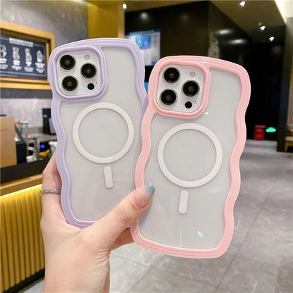 For iPhone 16 Pro Case Compatible with MagSafe PC + TPU Wavy Edge Protective Cover