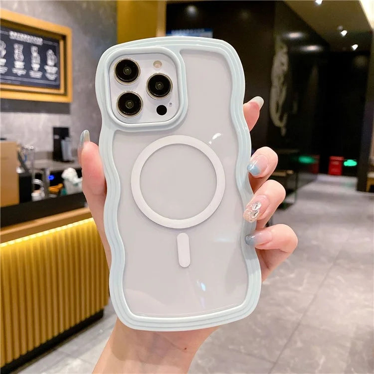 For iPhone 16 Pro Case Compatible with MagSafe PC + TPU Wavy Edge Protective Cover