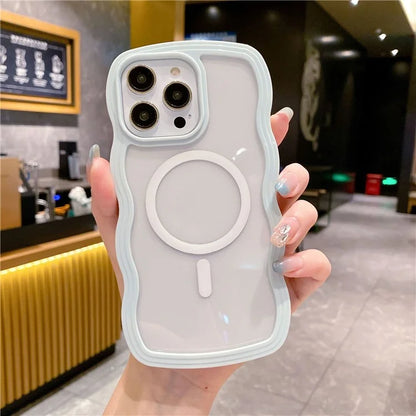 For iPhone 16 Pro Case Compatible with MagSafe PC + TPU Wavy Edge Protective Cover