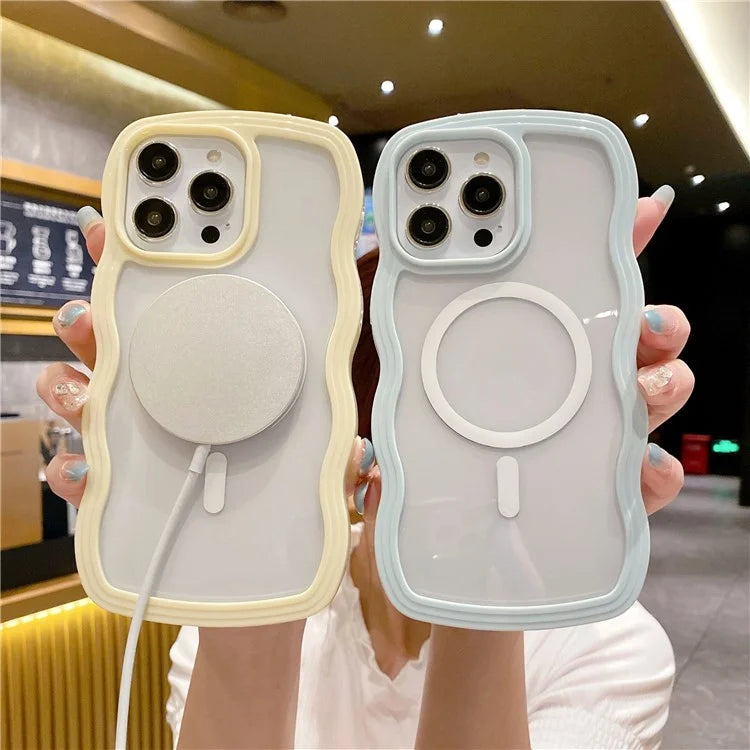 For iPhone 16 Pro Case Compatible with MagSafe PC + TPU Wavy Edge Protective Cover