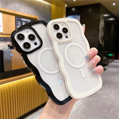 For iPhone 16 Pro Case Compatible with MagSafe PC + TPU Wavy Edge Protective Cover
