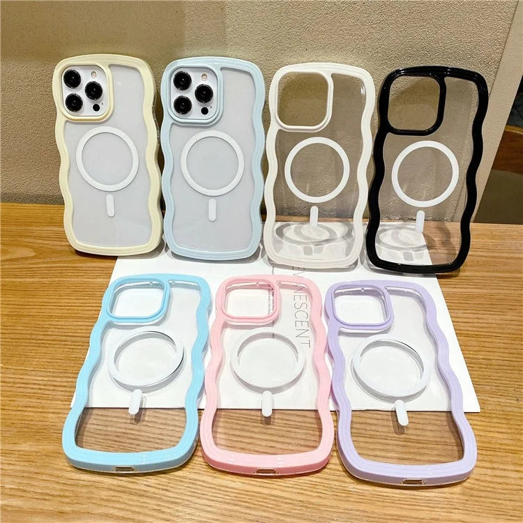 For iPhone 16 Pro Case Compatible with MagSafe PC + TPU Wavy Edge Protective Cover