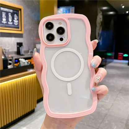 For iPhone 16 Pro Case Compatible with MagSafe PC + TPU Wavy Edge Protective Cover