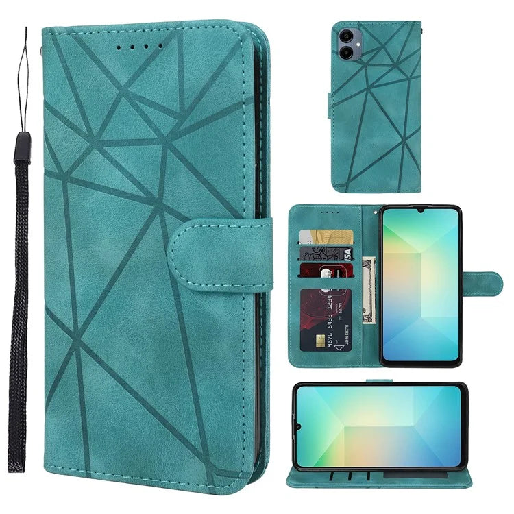 For Samsung Galaxy A06 Stand Case Line Pattern Leather Phone Cover