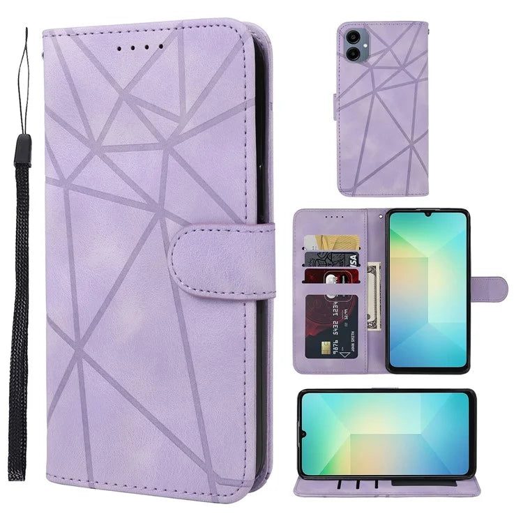 For Samsung Galaxy A06 Stand Case Line Pattern Leather Phone Cover