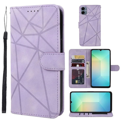 For Samsung Galaxy A06 Stand Case Line Pattern Leather Phone Cover