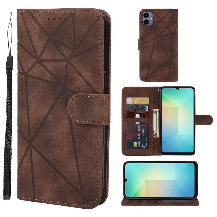For Samsung Galaxy A06 Stand Case Line Pattern Leather Phone Cover