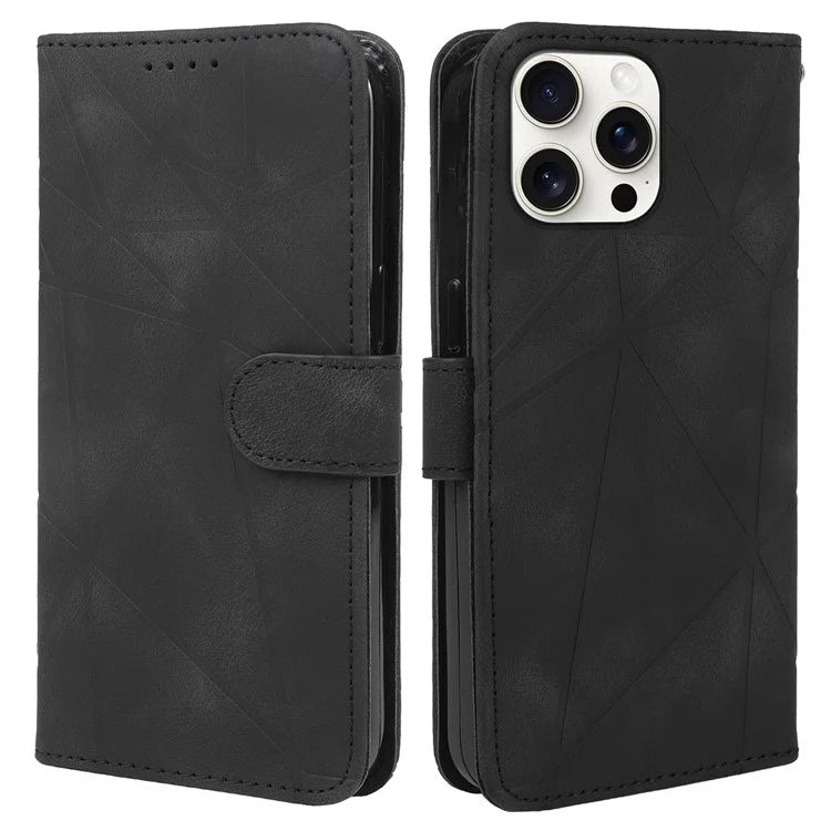 For iPhone 16 Pro Max Stand Case Line Pattern Leather Phone Cover