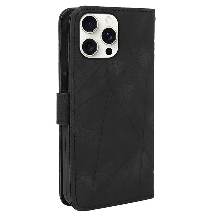 For iPhone 16 Pro Max Stand Case Line Pattern Leather Phone Cover