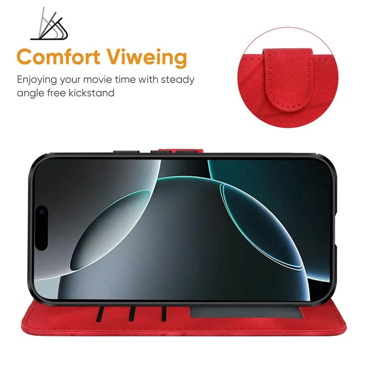For iPhone 16 Pro Max Stand Case Line Pattern Leather Phone Cover