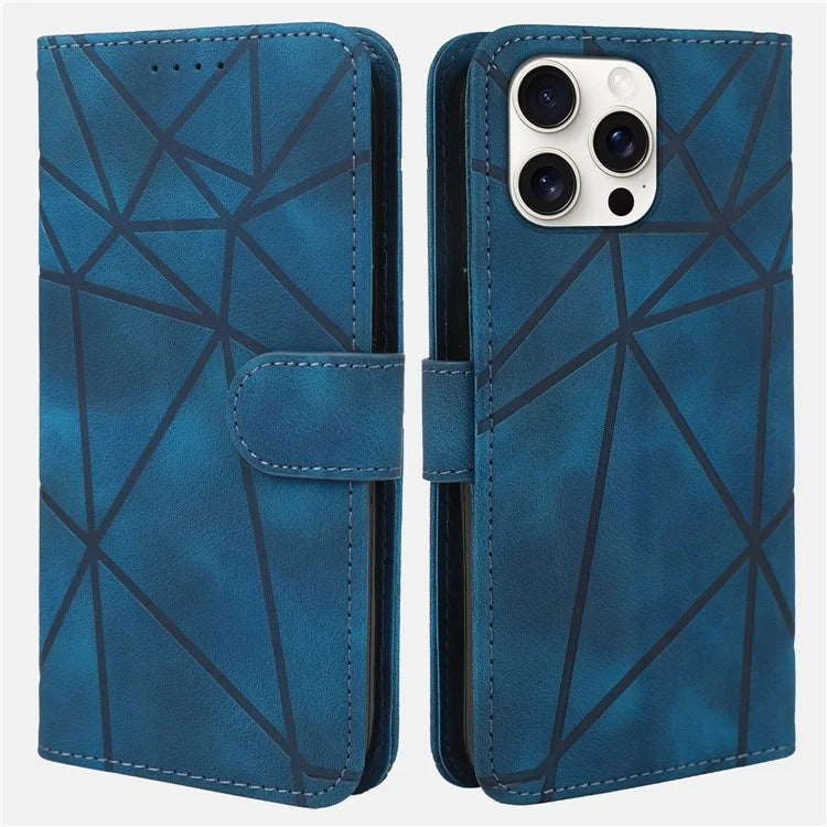 For iPhone 16 Pro Max Stand Case Line Pattern Leather Phone Cover