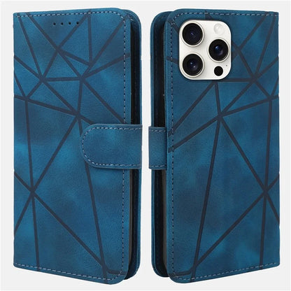 For iPhone 16 Pro Max Stand Case Line Pattern Leather Phone Cover