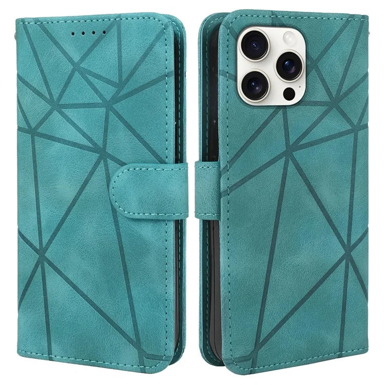 For iPhone 16 Pro Max Stand Case Line Pattern Leather Phone Cover