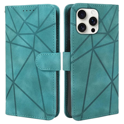 For iPhone 16 Pro Max Stand Case Line Pattern Leather Phone Cover