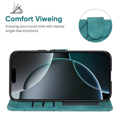 For iPhone 16 Pro Max Stand Case Line Pattern Leather Phone Cover