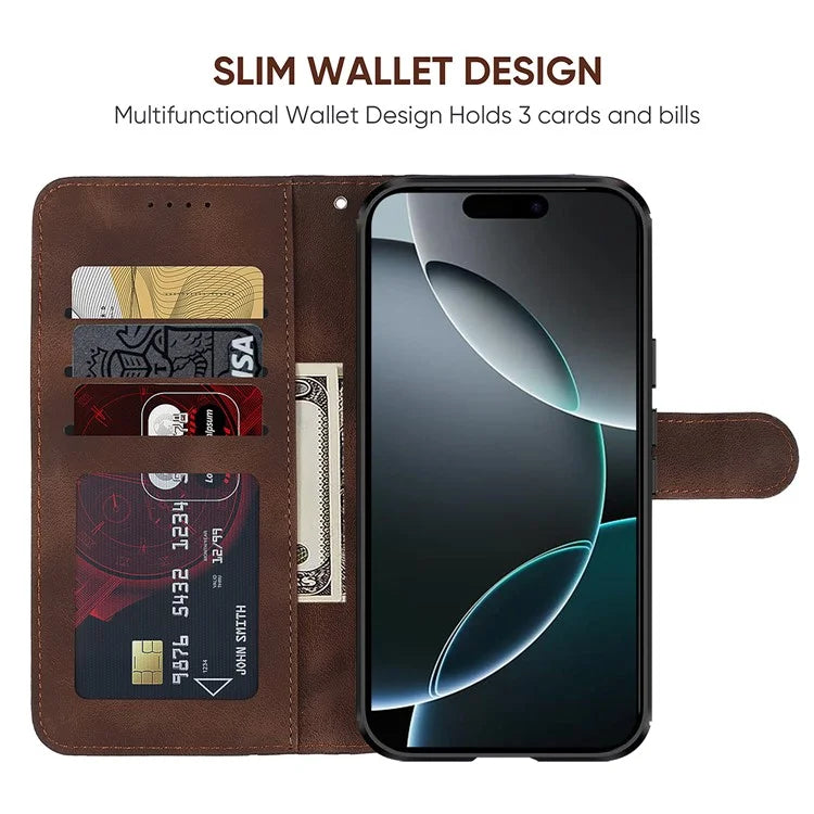 For iPhone 16 Pro Max Stand Case Line Pattern Leather Phone Cover