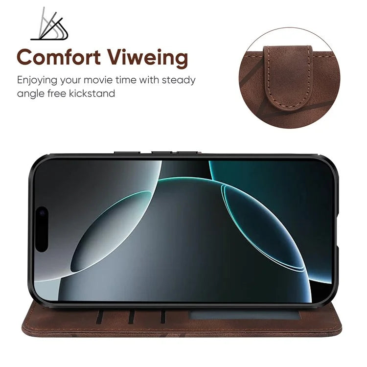 For iPhone 16 Pro Max Stand Case Line Pattern Leather Phone Cover