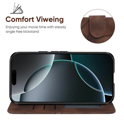 For iPhone 16 Pro Max Stand Case Line Pattern Leather Phone Cover