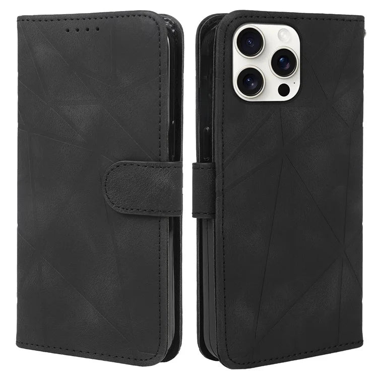 For iPhone 16 Pro Stand Case Line Pattern Leather Phone Cover