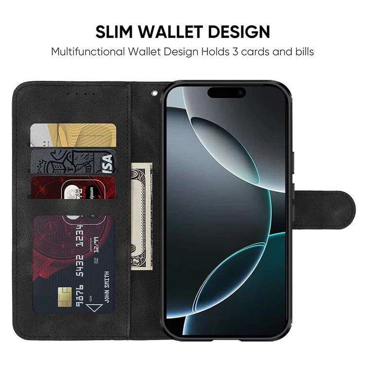 For iPhone 16 Pro Stand Case Line Pattern Leather Phone Cover
