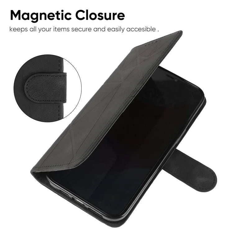 For iPhone 16 Pro Stand Case Line Pattern Leather Phone Cover