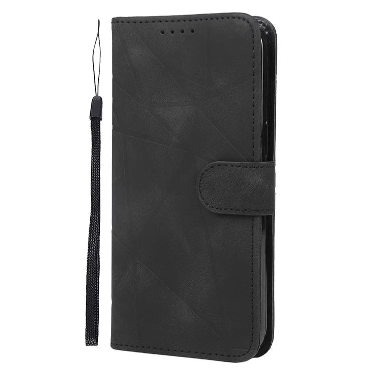 For iPhone 16 Pro Stand Case Line Pattern Leather Phone Cover