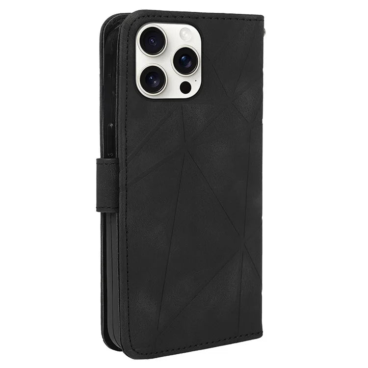 For iPhone 16 Pro Stand Case Line Pattern Leather Phone Cover