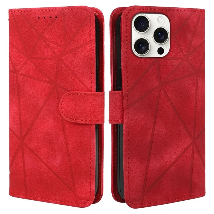 For iPhone 16 Pro Stand Case Line Pattern Leather Phone Cover