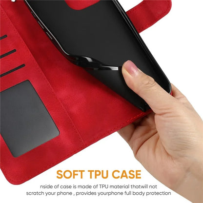 For iPhone 16 Pro Stand Case Line Pattern Leather Phone Cover