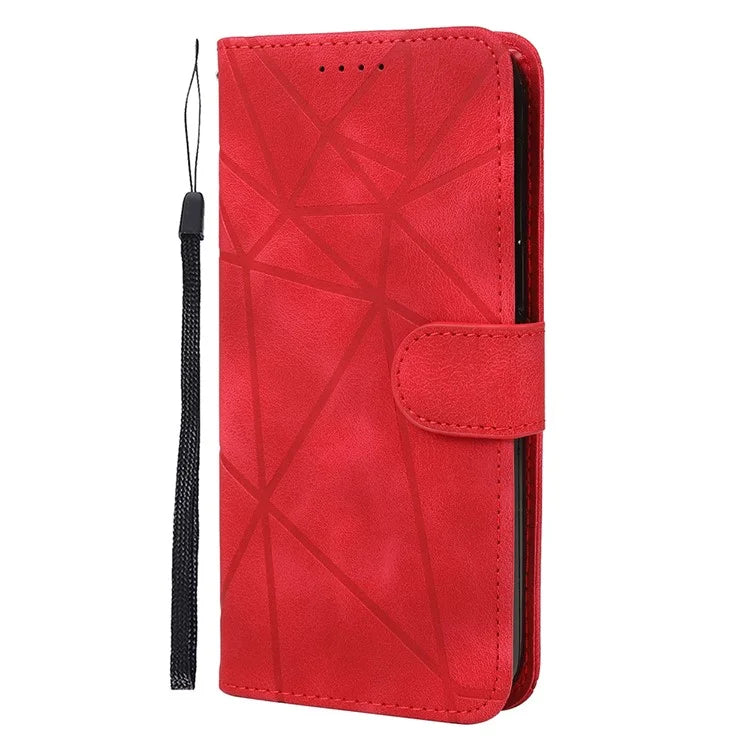 For iPhone 16 Pro Stand Case Line Pattern Leather Phone Cover