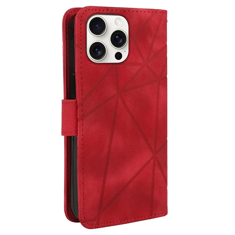 For iPhone 16 Pro Stand Case Line Pattern Leather Phone Cover