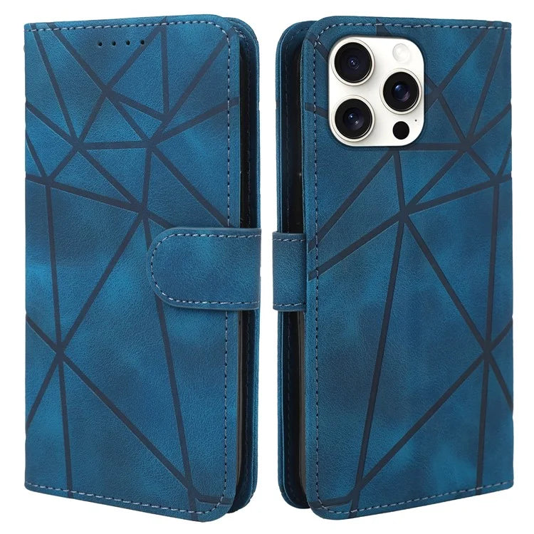 For iPhone 16 Pro Stand Case Line Pattern Leather Phone Cover