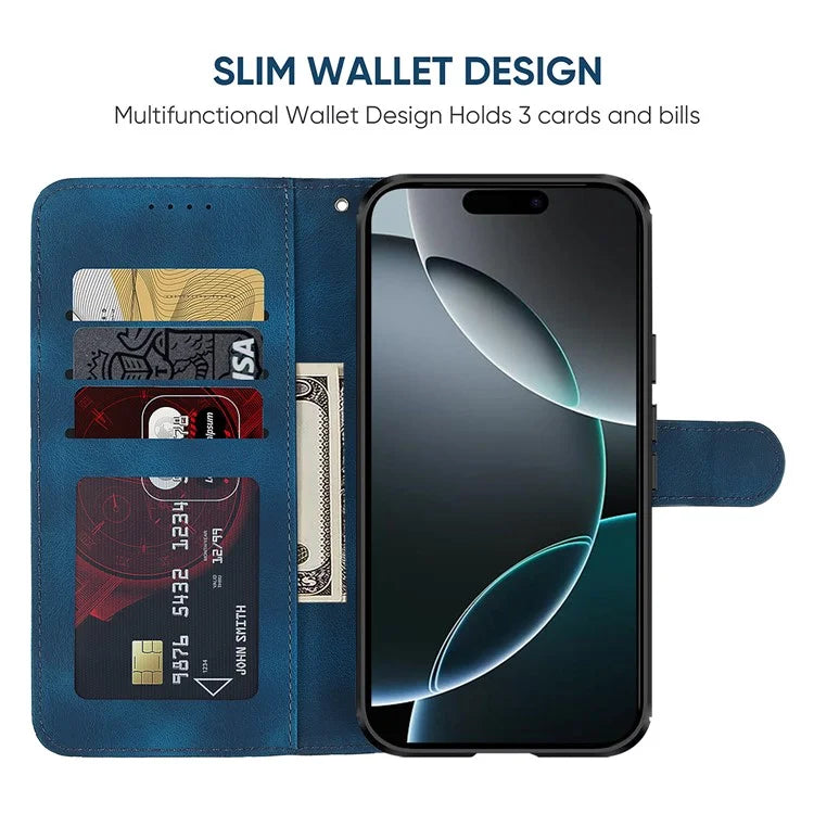 For iPhone 16 Pro Stand Case Line Pattern Leather Phone Cover