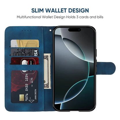 For iPhone 16 Pro Stand Case Line Pattern Leather Phone Cover