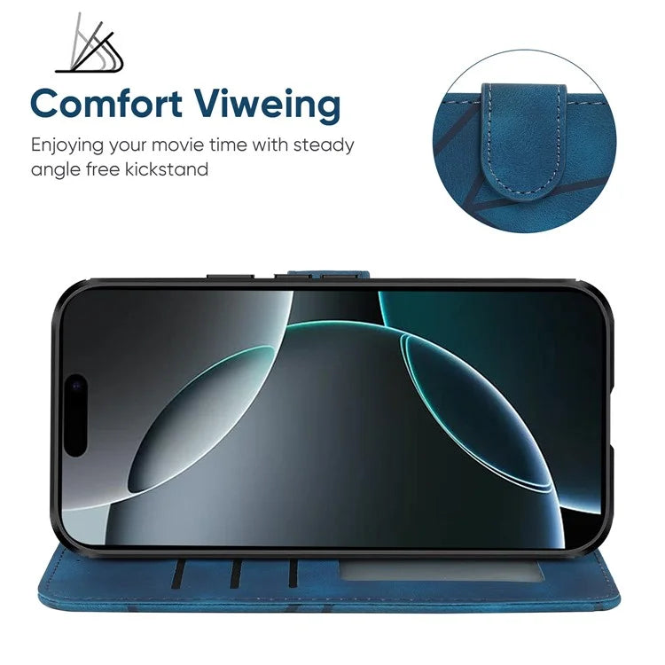 For iPhone 16 Pro Stand Case Line Pattern Leather Phone Cover