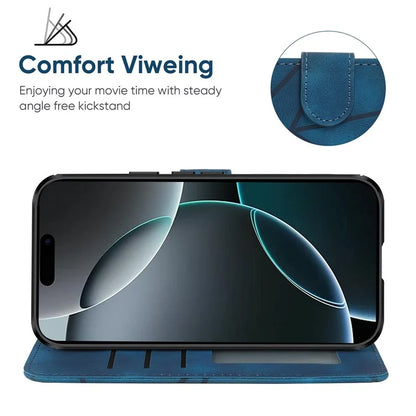For iPhone 16 Pro Stand Case Line Pattern Leather Phone Cover