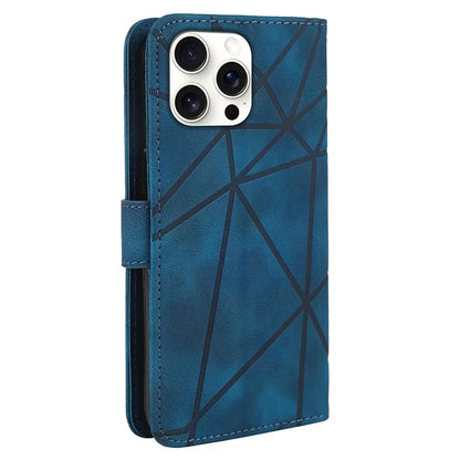 For iPhone 16 Pro Stand Case Line Pattern Leather Phone Cover