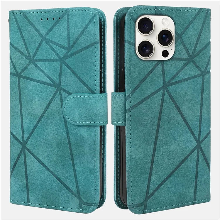 For iPhone 16 Pro Stand Case Line Pattern Leather Phone Cover