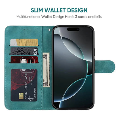 For iPhone 16 Pro Stand Case Line Pattern Leather Phone Cover