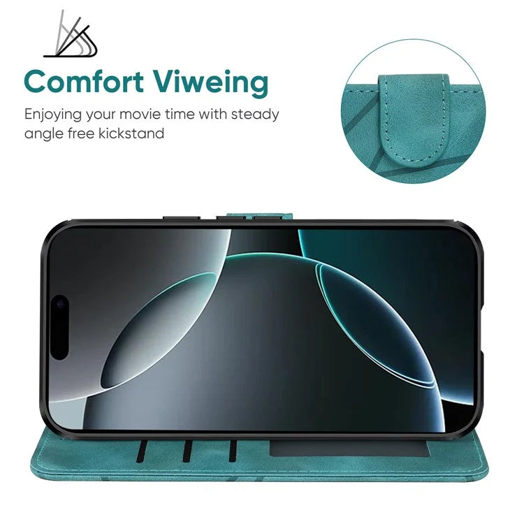 For iPhone 16 Pro Stand Case Line Pattern Leather Phone Cover