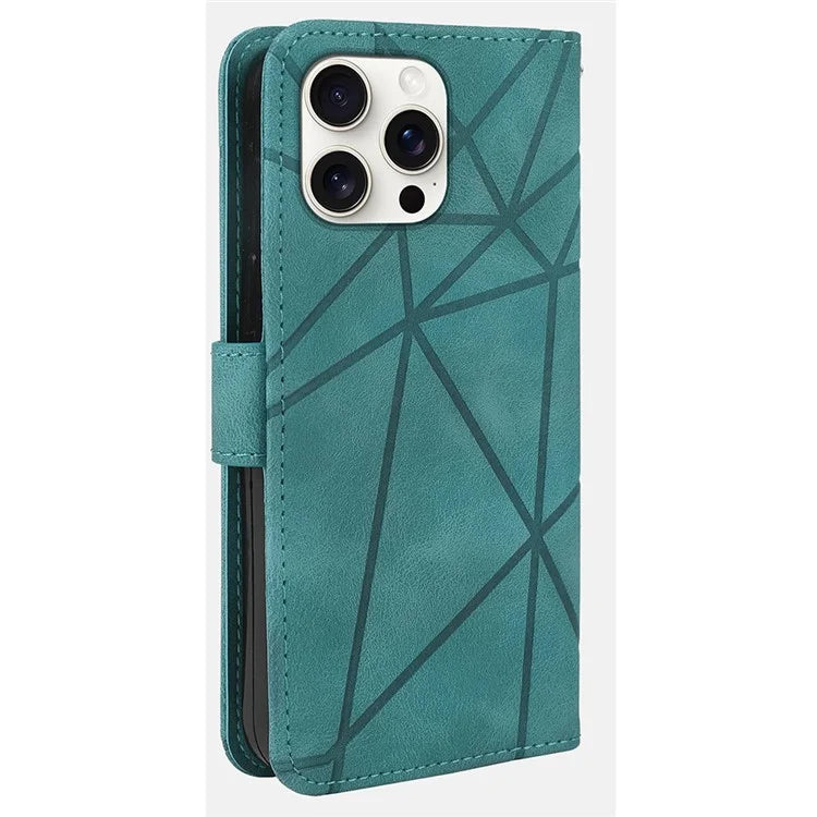 For iPhone 16 Pro Stand Case Line Pattern Leather Phone Cover
