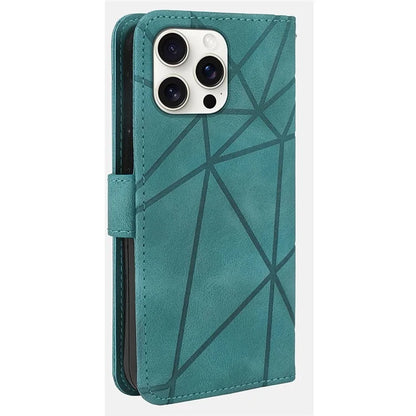For iPhone 16 Pro Stand Case Line Pattern Leather Phone Cover