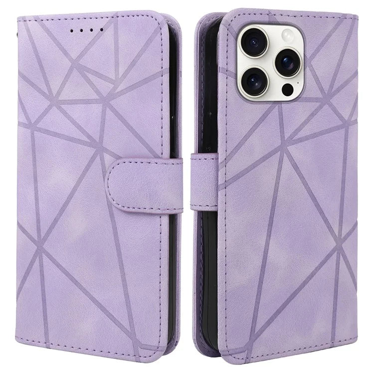 For iPhone 16 Pro Stand Case Line Pattern Leather Phone Cover