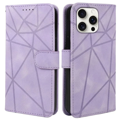For iPhone 16 Pro Stand Case Line Pattern Leather Phone Cover