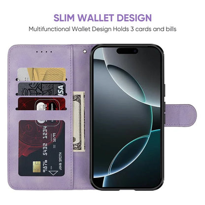 For iPhone 16 Pro Stand Case Line Pattern Leather Phone Cover