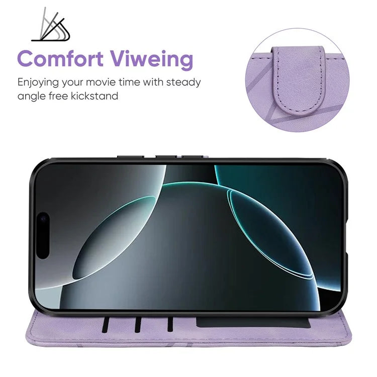 For iPhone 16 Pro Stand Case Line Pattern Leather Phone Cover