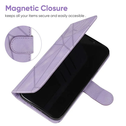 For iPhone 16 Pro Stand Case Line Pattern Leather Phone Cover