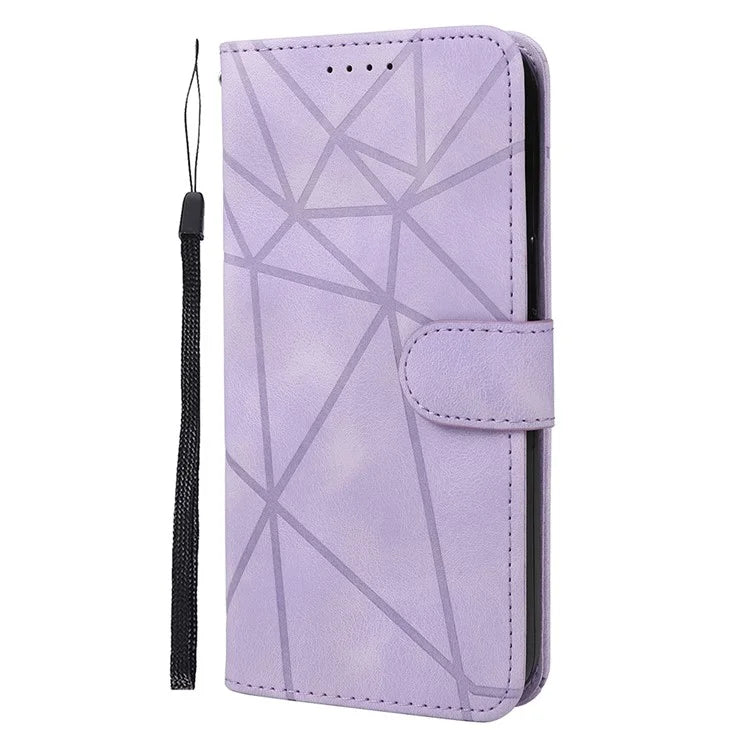 For iPhone 16 Pro Stand Case Line Pattern Leather Phone Cover