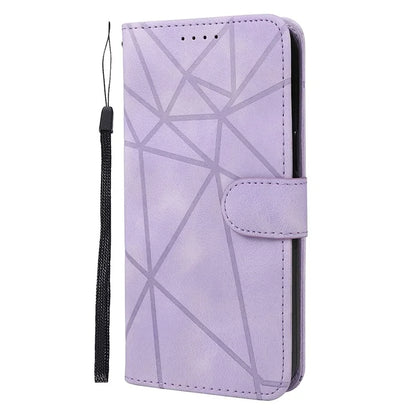 For iPhone 16 Pro Stand Case Line Pattern Leather Phone Cover